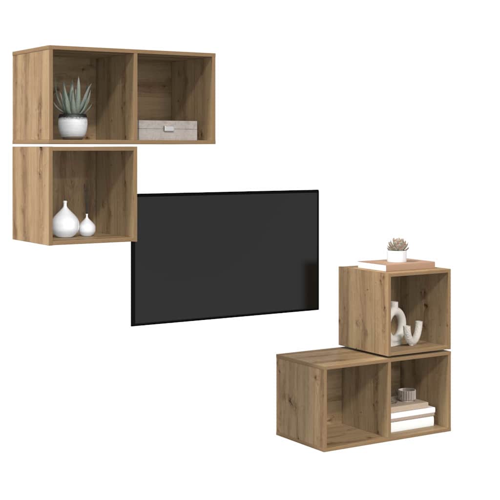 TV spintelės komplektas 4 pcs artisano ąžuolo 37 x 37 x 72 cm