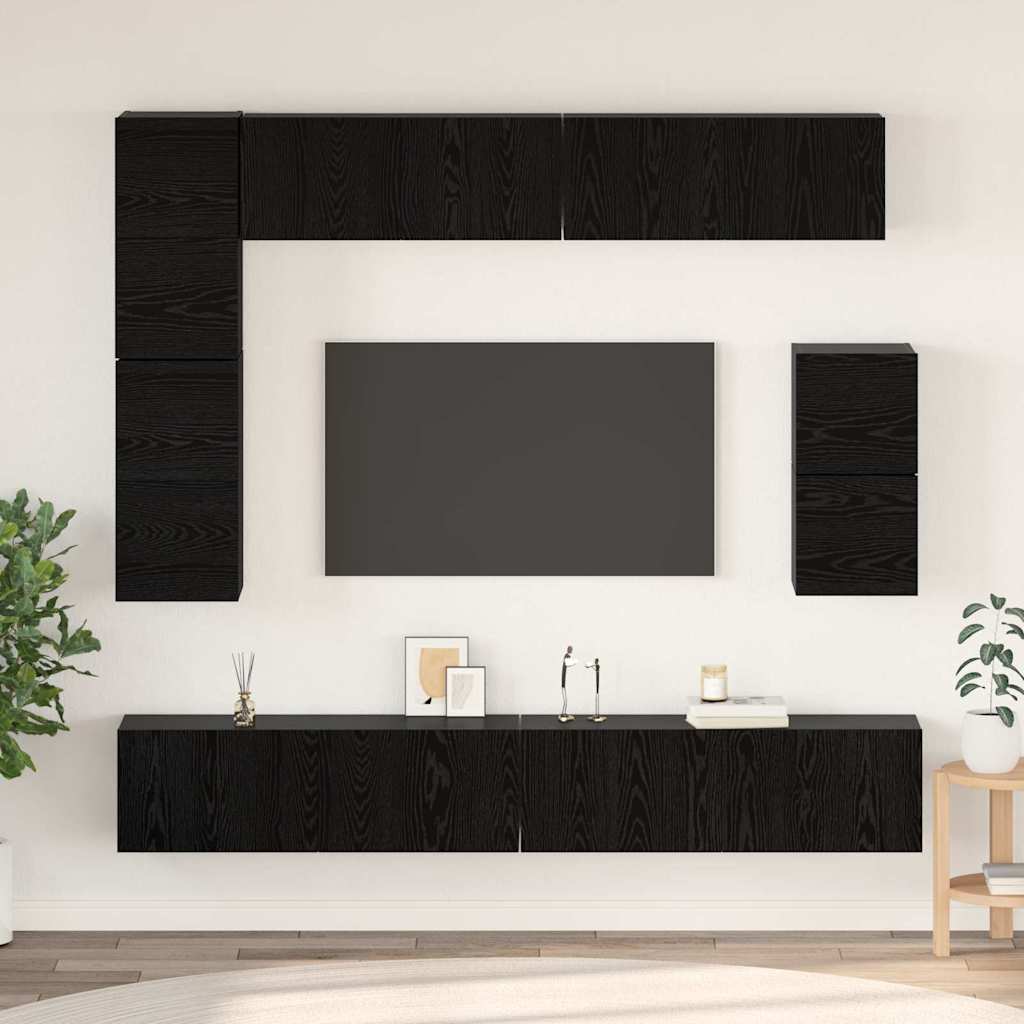TV spintelių komplektas 8 pcs Juodas ąžuolas Apdirbta mediena