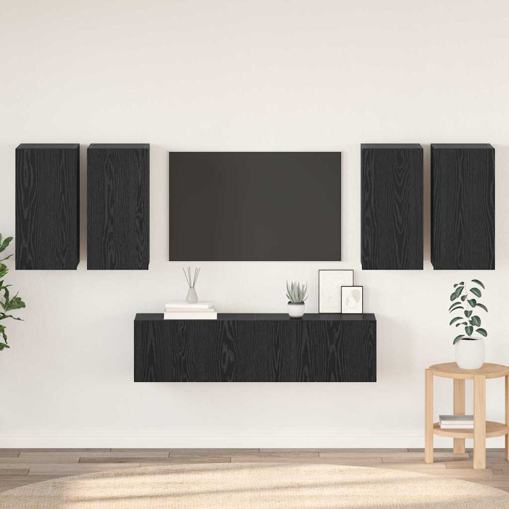 TV skapīšu komplekts 6 gab. Melns ozols 60 x 30 x 30 cm
