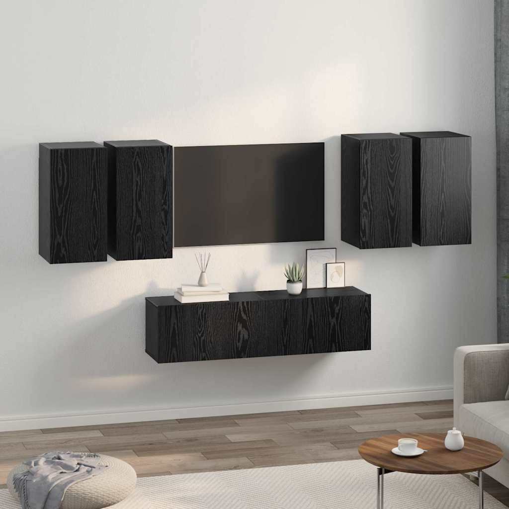 TV skapīšu komplekts 6 gab. Melns ozols 60 x 30 x 30 cm
