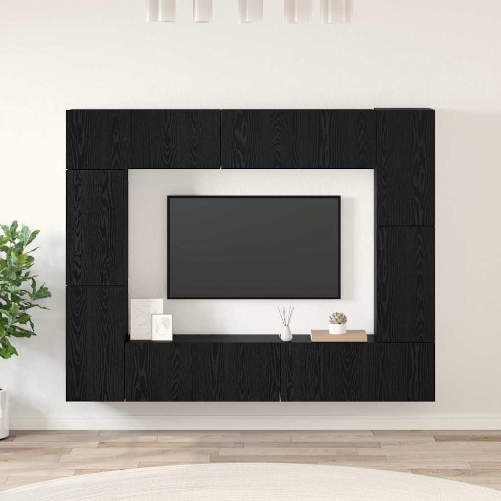 TV spintelių komplektas 8 pcs Juodas ąžuolas Apdirbta mediena
