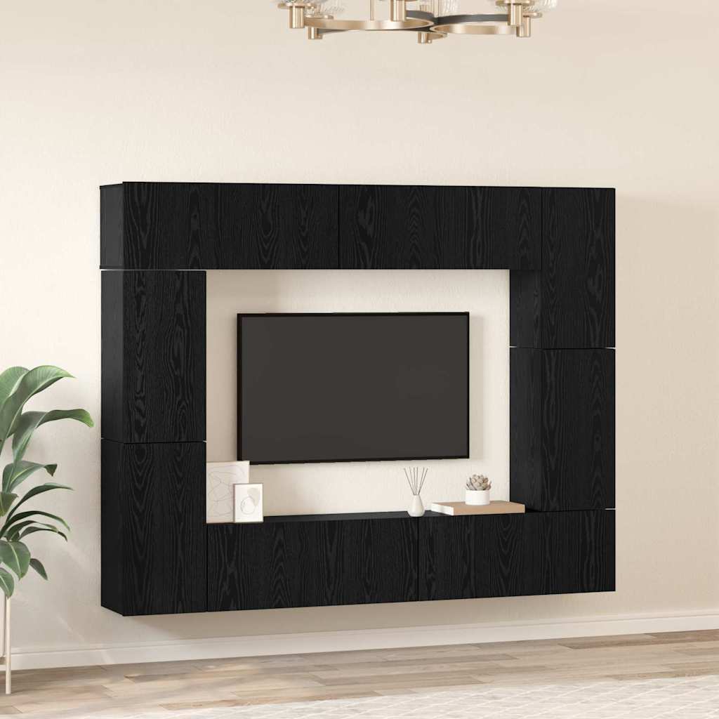 TV spintelių komplektas 8 pcs Juodas ąžuolas Apdirbta mediena
