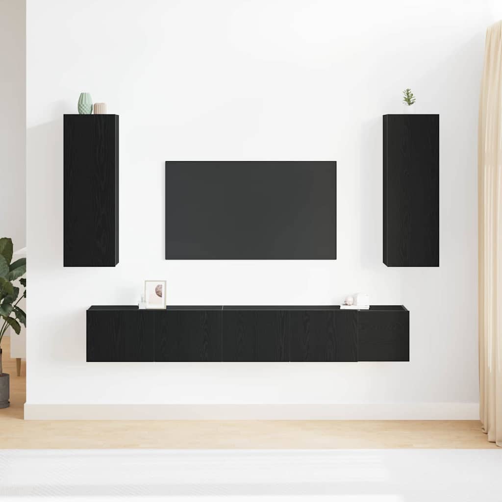 5 dalių TV spintelės komplektas Juoda ąžuolo inžinerinė mediena