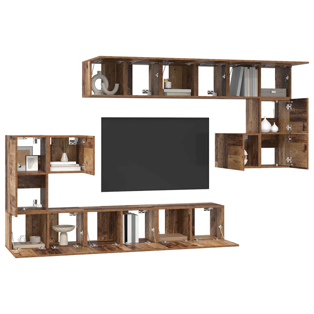 TV cabinet set 10 pcs Ancient wood Engineered wood