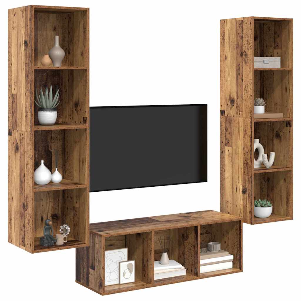 TV spintelės komplektas 3 pcs Sena mediena 37 x 37 x 142.5 cm