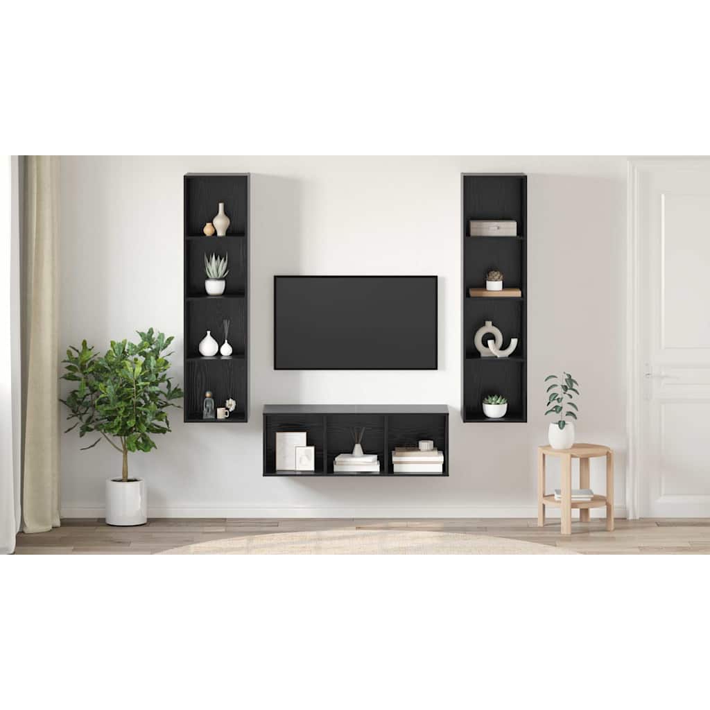 TV spintelės komplektas 3 pcs juoda ąžuolo 37 x 37 x 142.5 cm