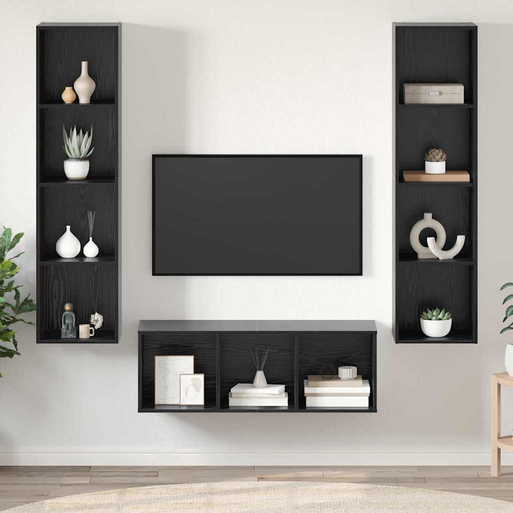 TV spintelės komplektas 3 pcs juoda ąžuolo 37 x 37 x 142.5 cm