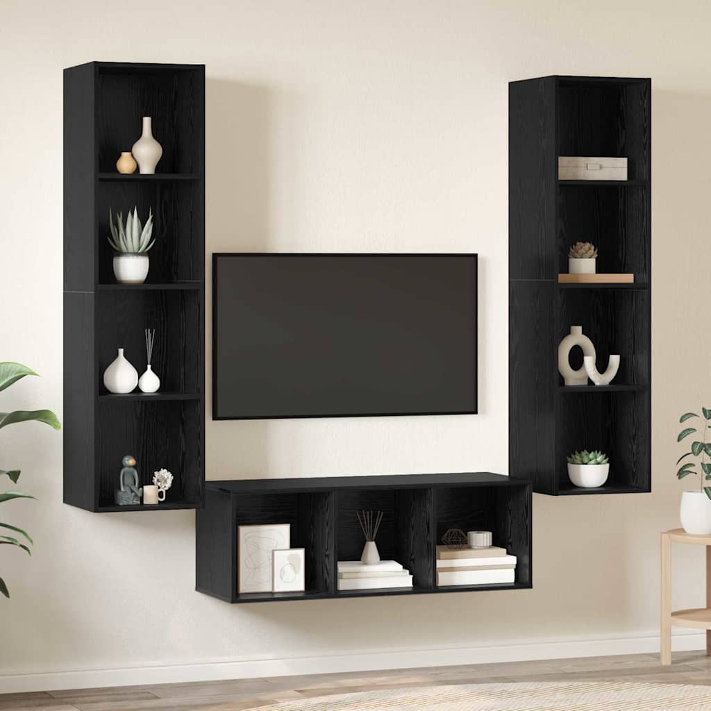 TV spintelės komplektas 3 pcs juoda ąžuolo 37 x 37 x 142.5 cm