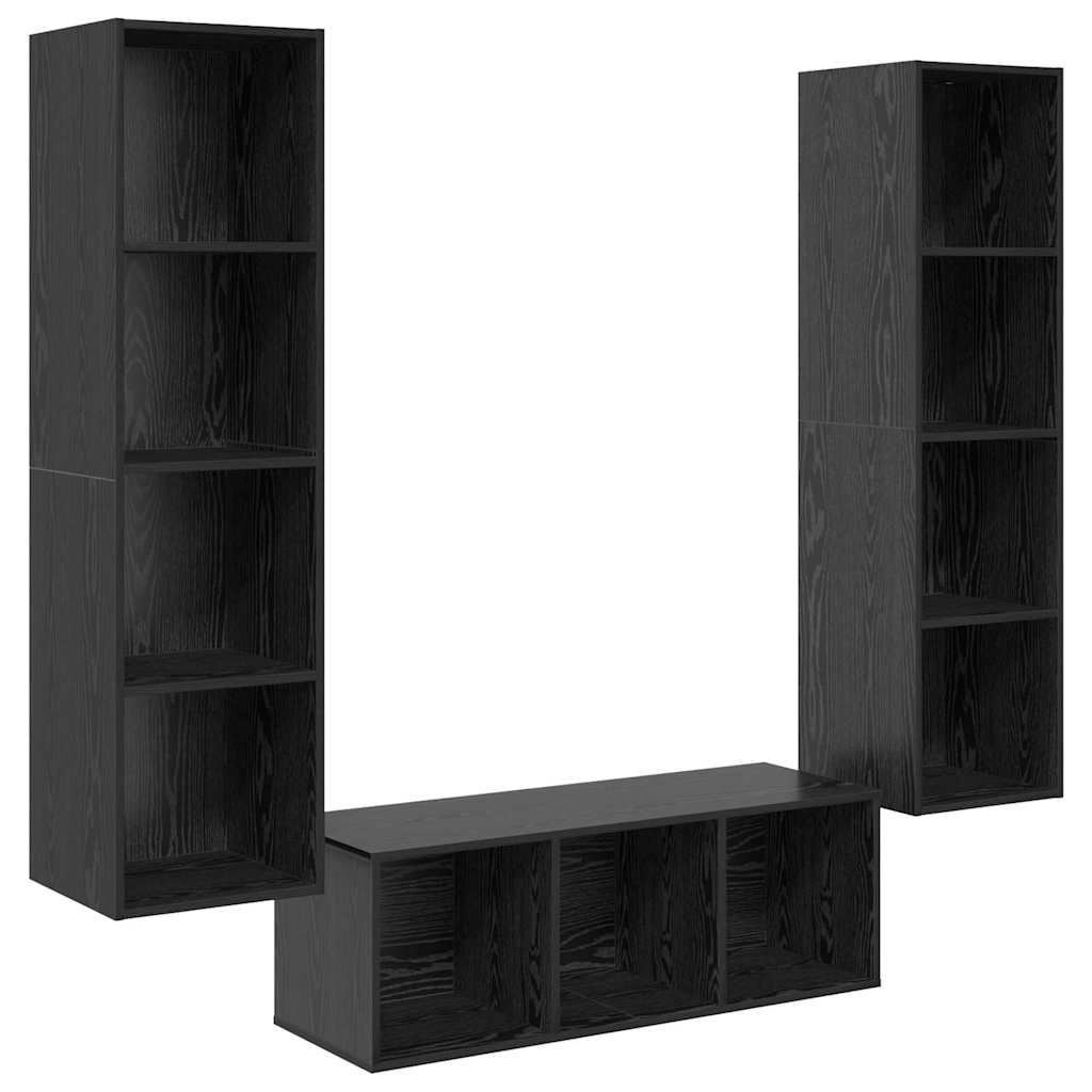 TV spintelės komplektas 3 pcs juoda ąžuolo 37 x 37 x 142.5 cm