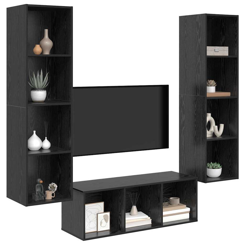 TV spintelės komplektas 3 pcs juoda ąžuolo 37 x 37 x 142.5 cm