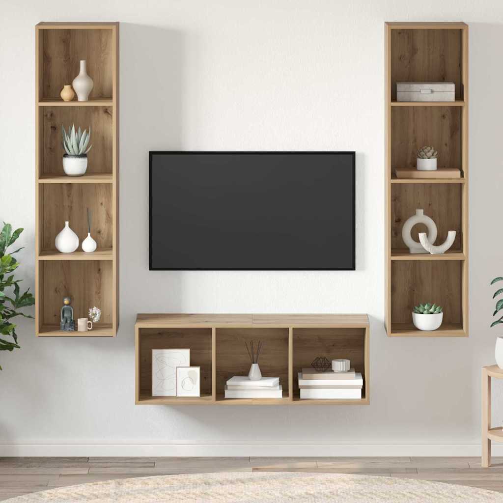 TV spintelės komplektas su lentyna 3 pcs artisano ąžuolo