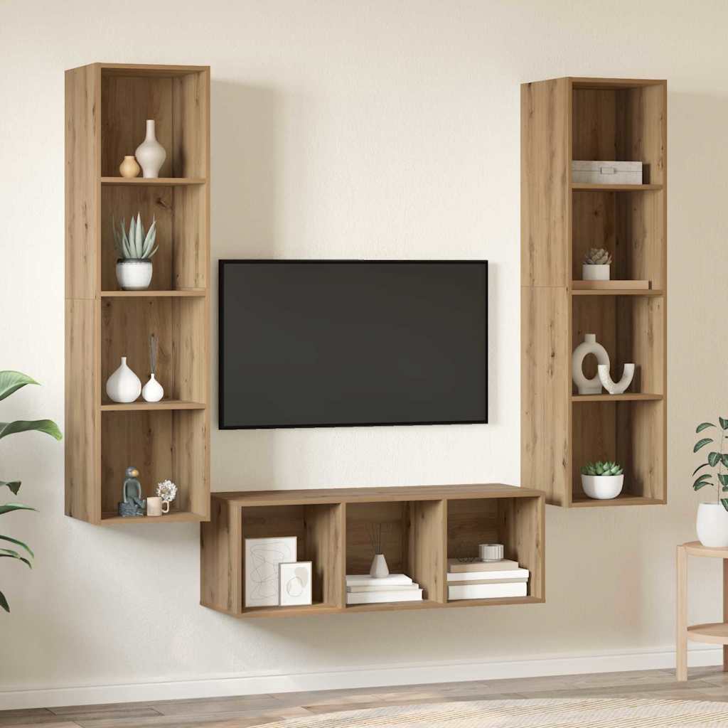 TV spintelės komplektas su lentyna 3 pcs artisano ąžuolo