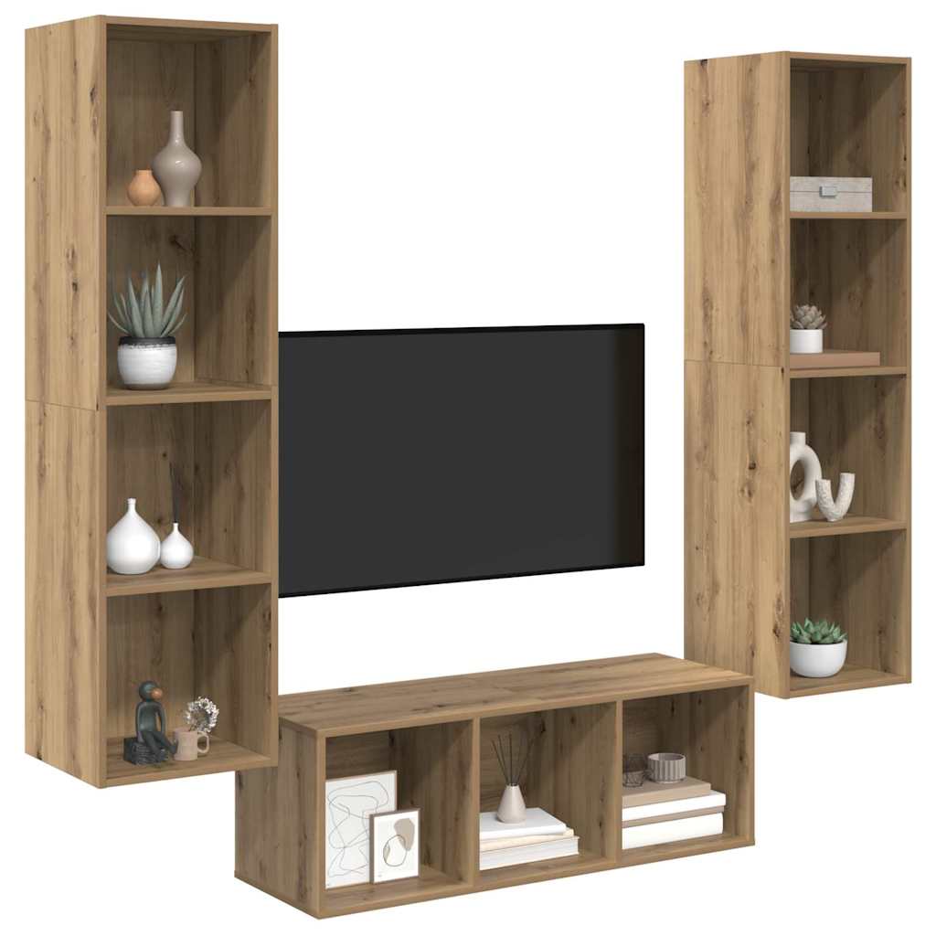 TV spintelės komplektas su lentyna 3 pcs artisano ąžuolo