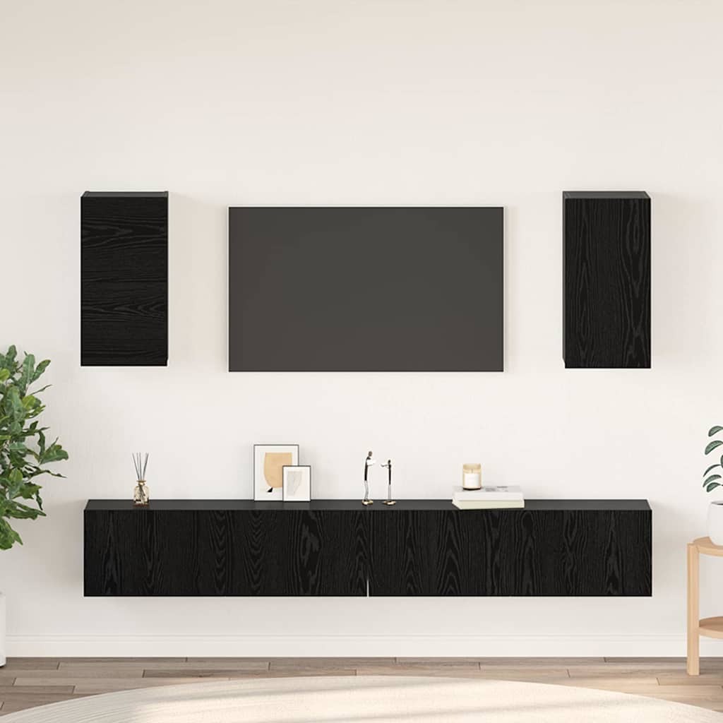 Sieninis televizoriaus stovas 3 pcs Juodas ąžuolas