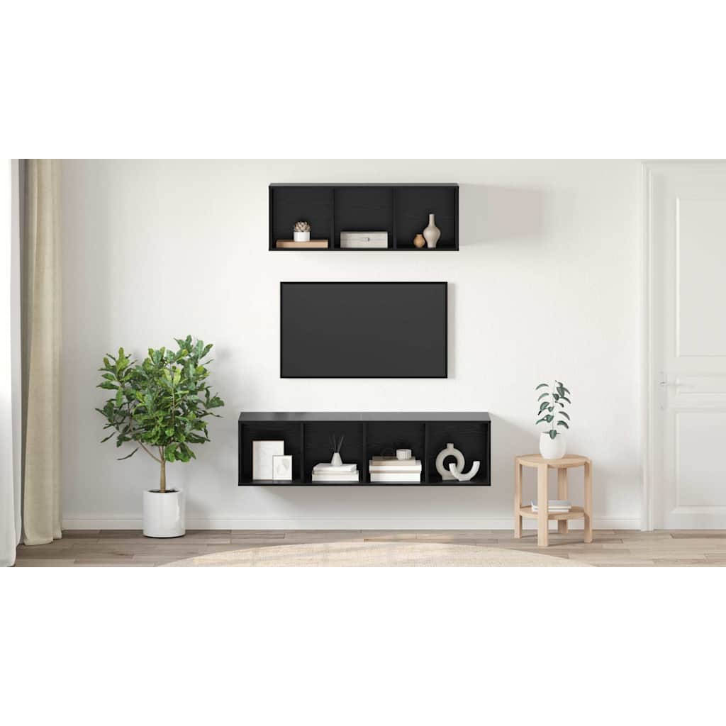 TV spintelės komplektas 2 pcs juoda ąžuolo 37 x 37 x 142.5 cm