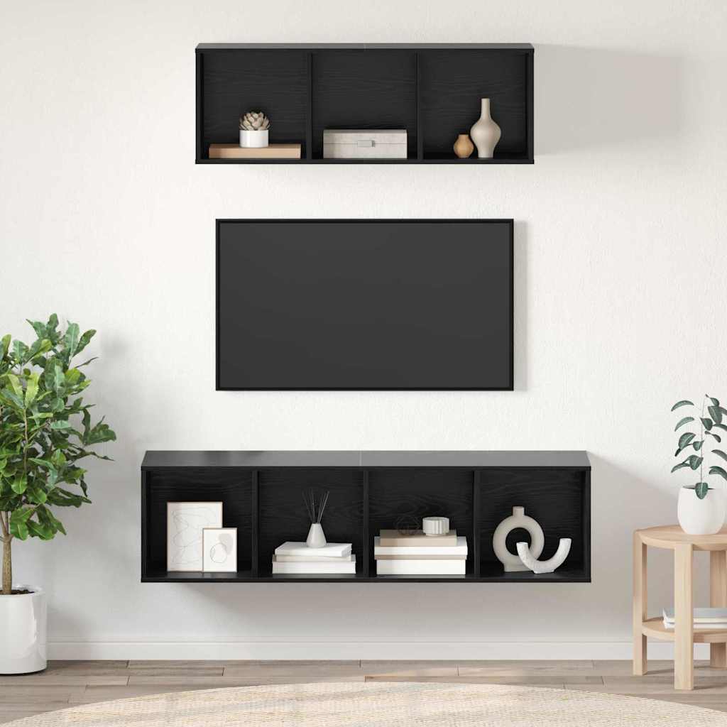 TV spintelės komplektas 2 pcs juoda ąžuolo 37 x 37 x 142.5 cm