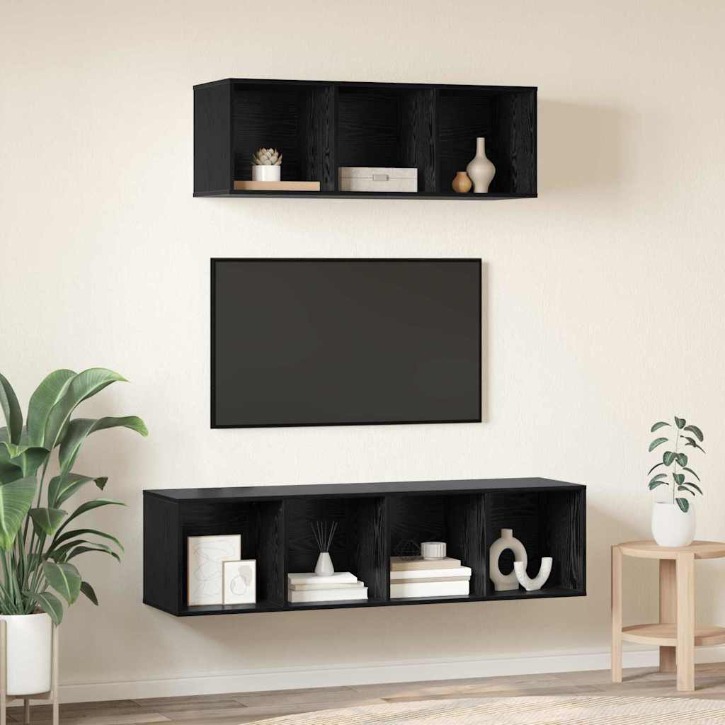 TV spintelės komplektas 2 pcs juoda ąžuolo 37 x 37 x 142.5 cm