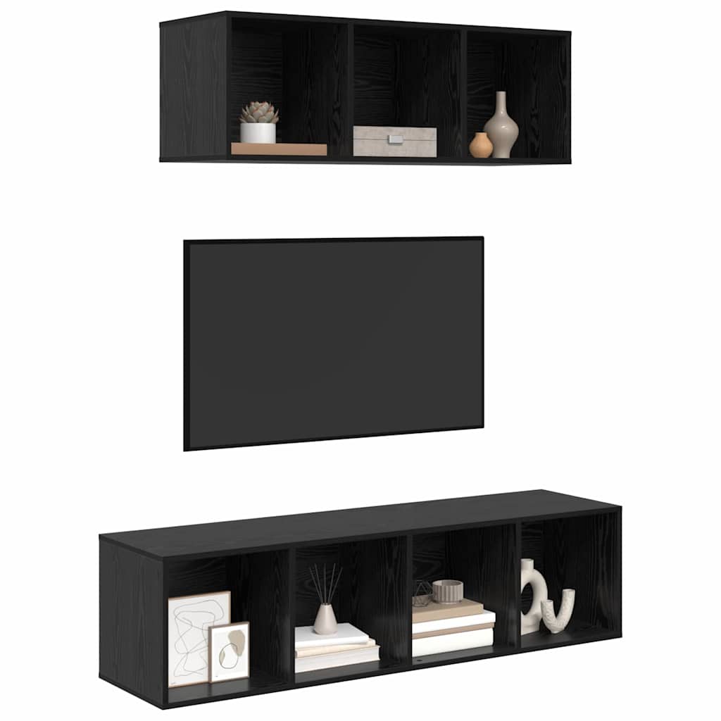 TV spintelės komplektas 2 pcs juoda ąžuolo 37 x 37 x 142.5 cm