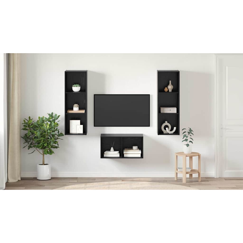 TV spintelės komplektas juoda ąžuolo 37 x 37 x 107 cm