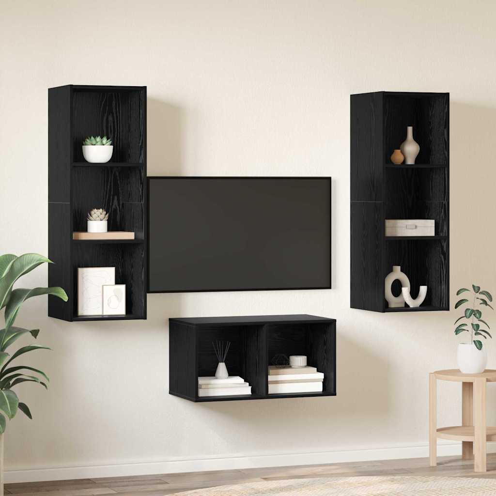 TV skapja komplekts melnā ozolkoka 37 x 37 x 107 cm
