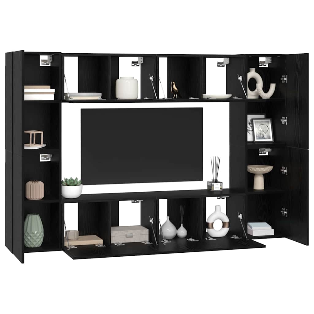 TV spintelių komplektas 8 pcs Juodas ąžuolas 181 x 30 x 120 cm