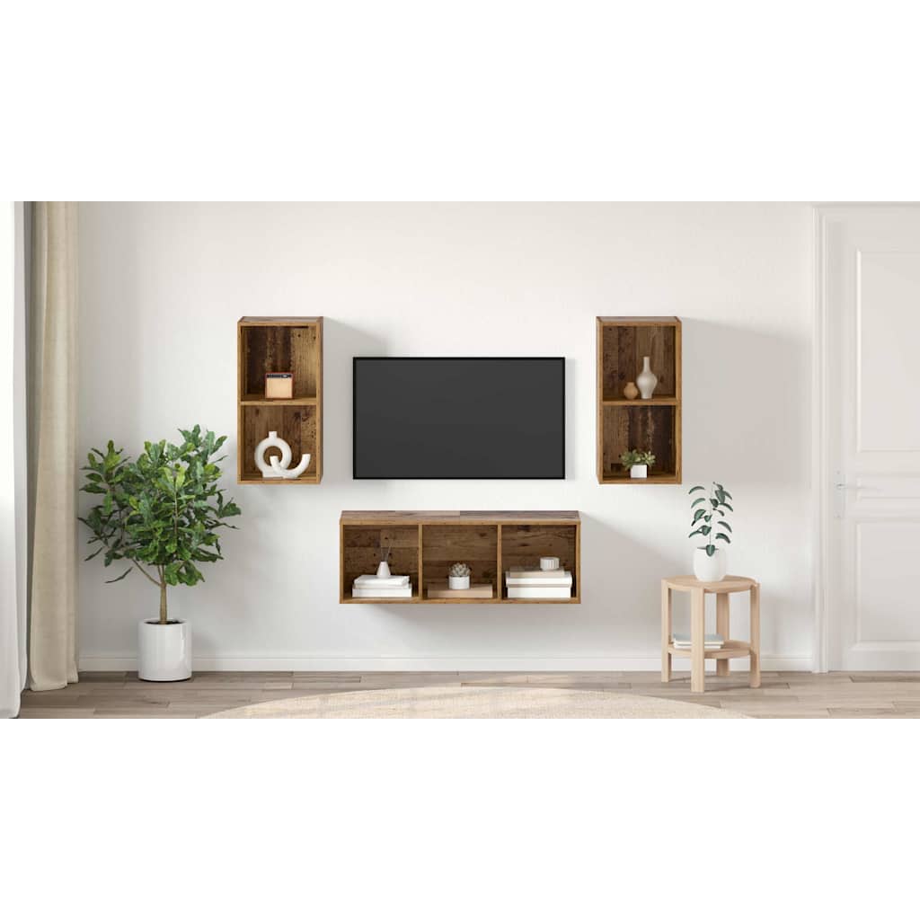 TV spintelių komplektas 3 pcs Senovinis medis Apdirbta mediena