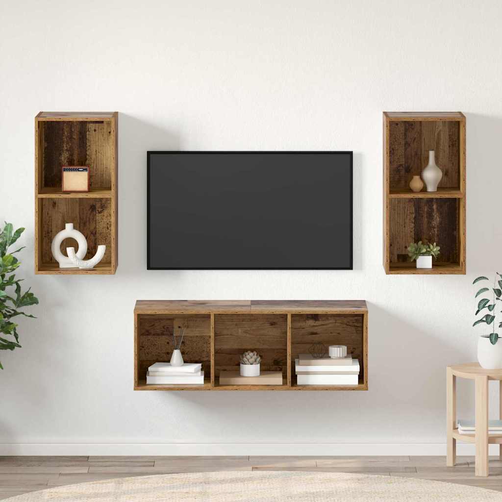 TV spintelių komplektas 3 pcs Senovinis medis Apdirbta mediena