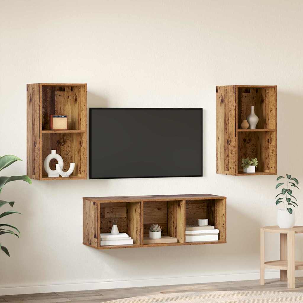 TV spintelių komplektas 3 pcs Senovinis medis Apdirbta mediena