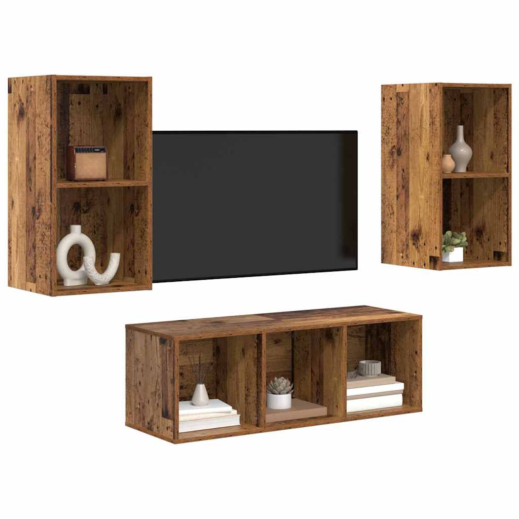 TV spintelių komplektas 3 pcs Senovinis medis Apdirbta mediena