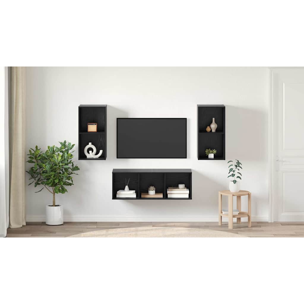 TV spintelių komplektas 3 pcs Juodas ąžuolas Apdirbta mediena