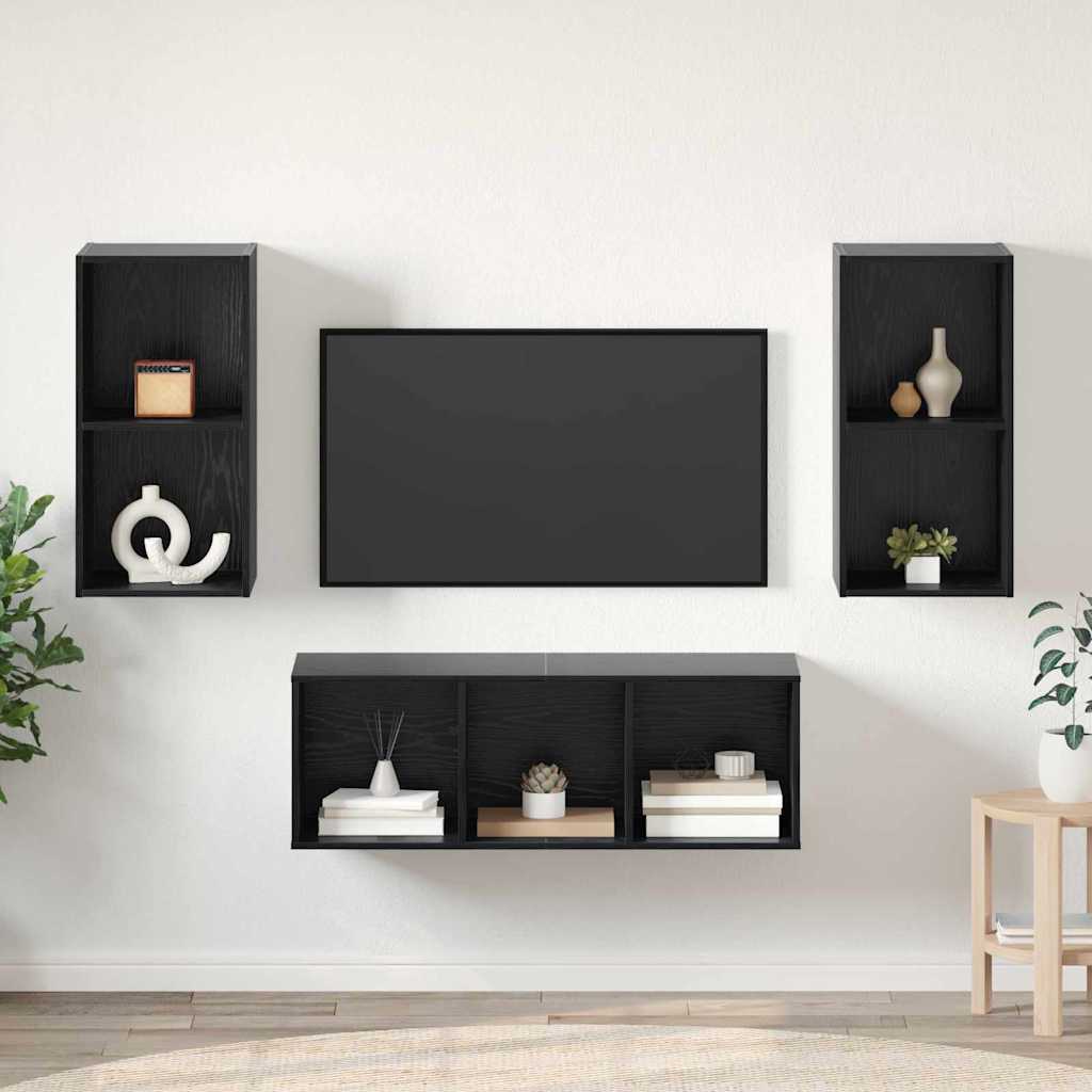 TV spintelių komplektas 3 pcs Juodas ąžuolas Apdirbta mediena