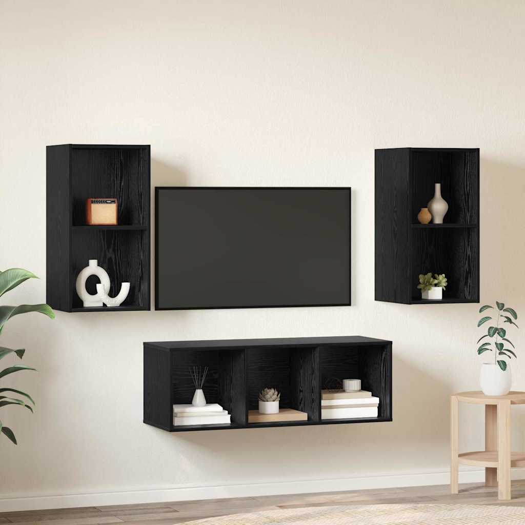 TV spintelių komplektas 3 pcs Juodas ąžuolas Apdirbta mediena