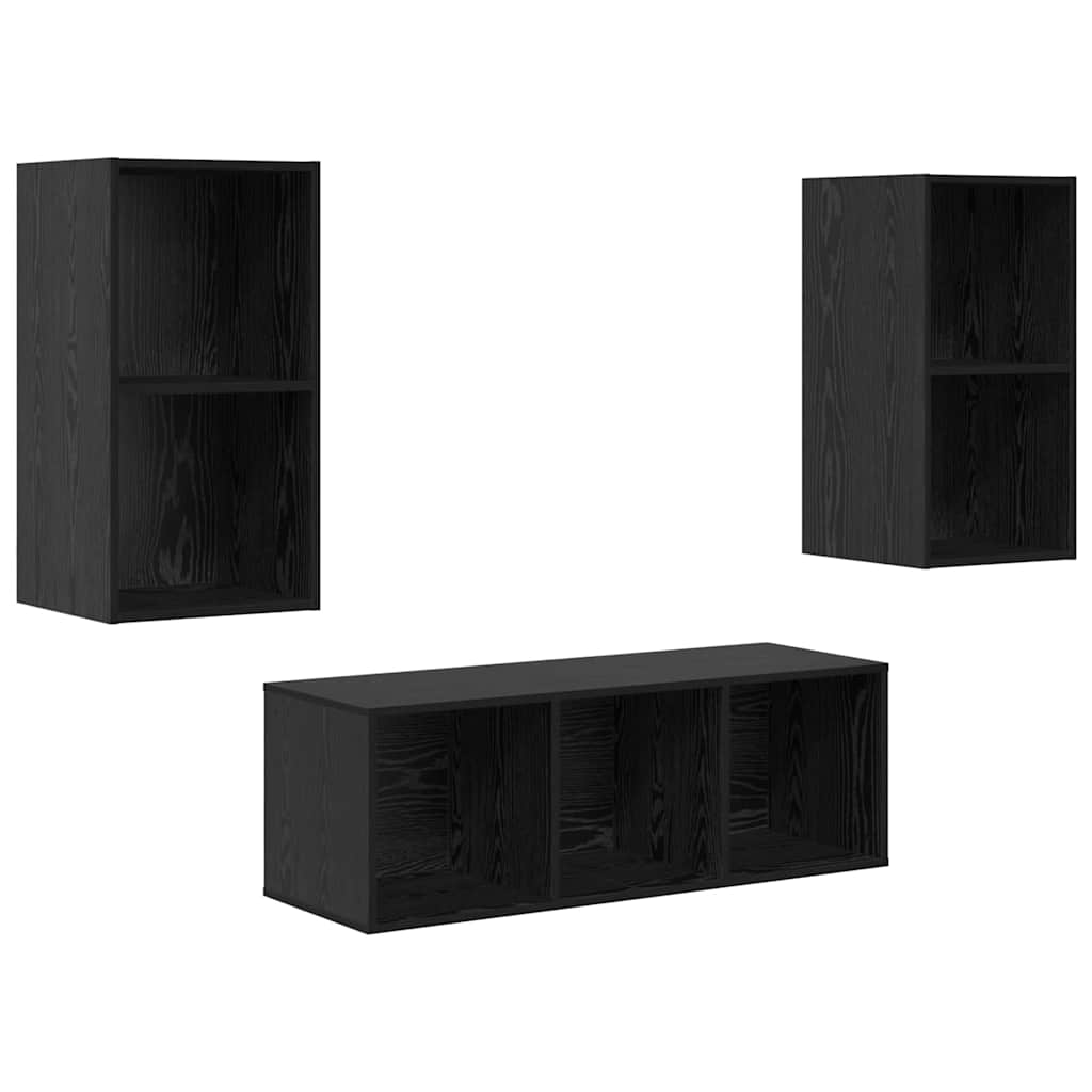 TV spintelių komplektas 3 pcs Juodas ąžuolas Apdirbta mediena
