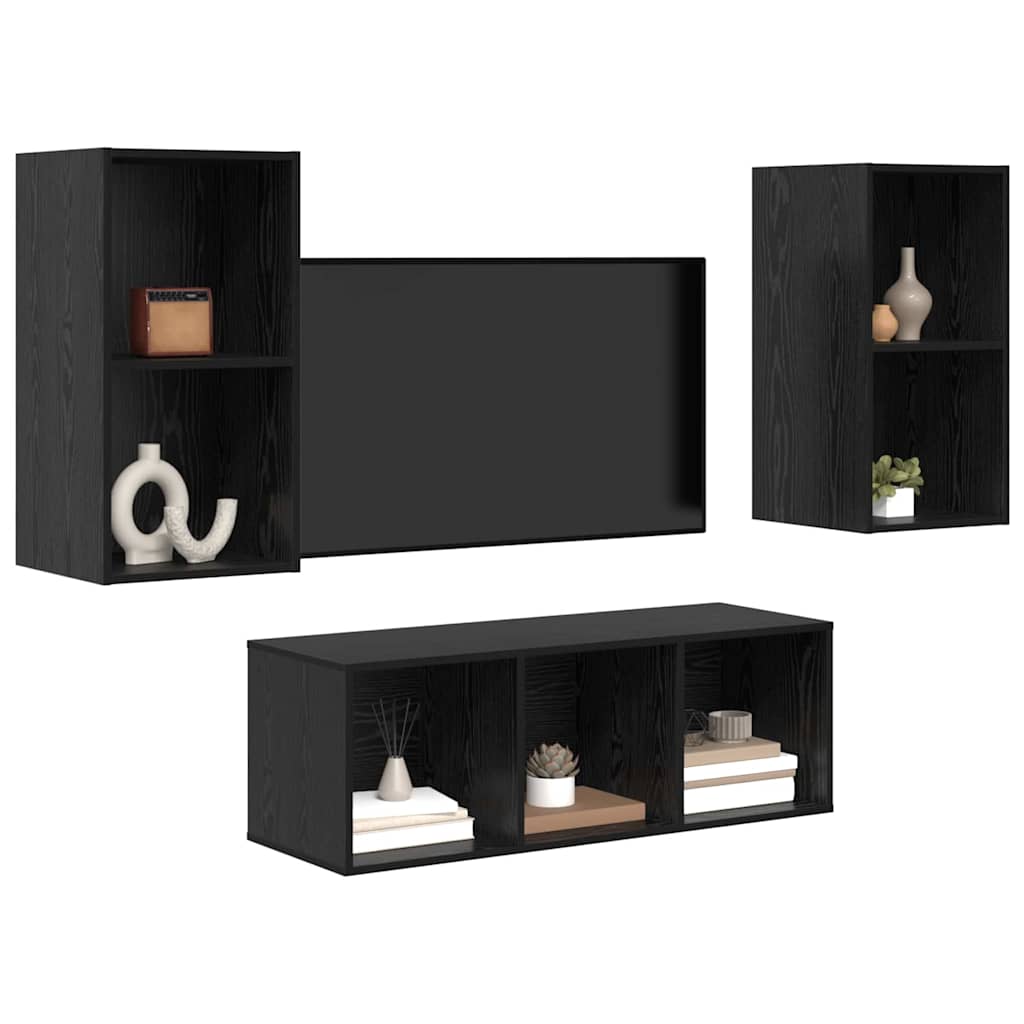 TV spintelių komplektas 3 pcs Juodas ąžuolas Apdirbta mediena