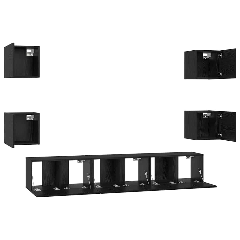 TV spintelių komplektas 7 pcs Juodas ąžuolas Apdirbta mediena