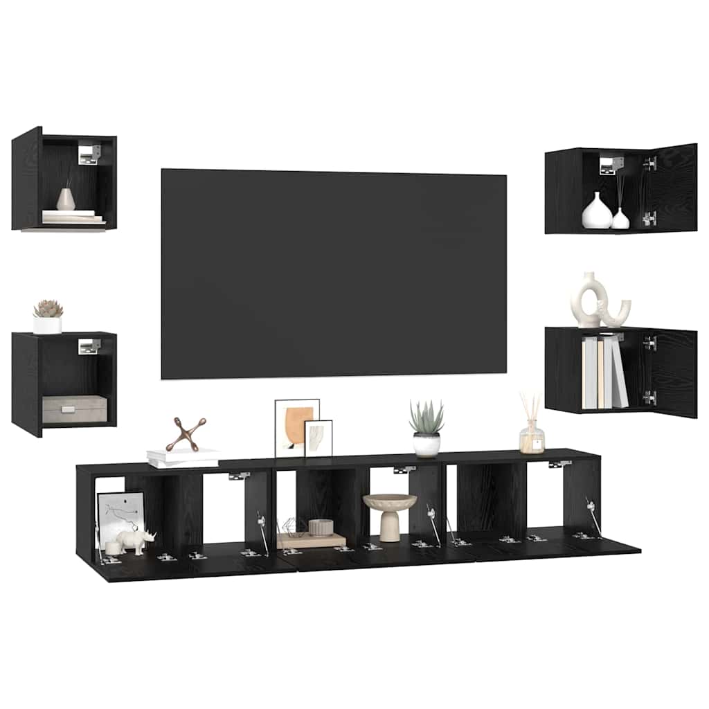TV spintelių komplektas 7 pcs Juodas ąžuolas Apdirbta mediena