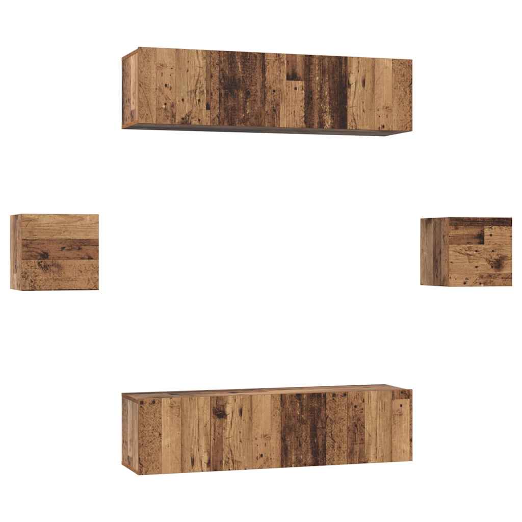 TV Cabinet Set 6 pcs Antique Wood Engineered Wood