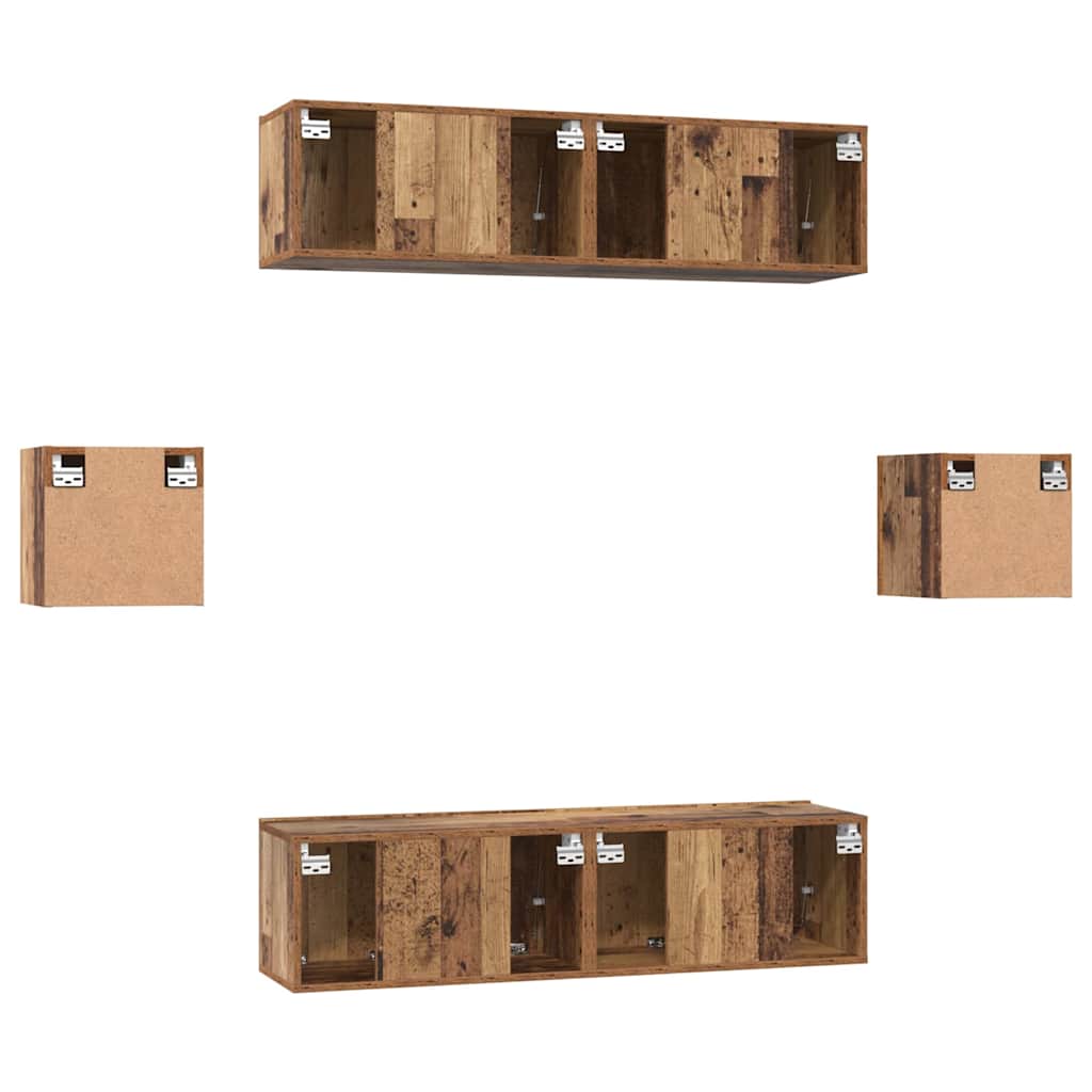 TV Cabinet Set 6 pcs Antique Wood Engineered Wood
