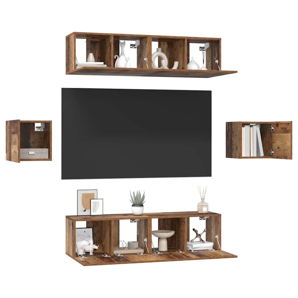 TV Cabinet Set 6 pcs Antique Wood Engineered Wood