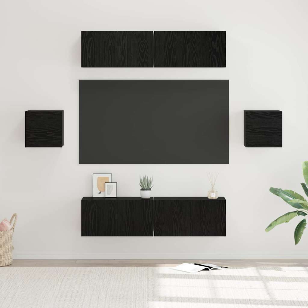 TV cabinet set 6 pcs black oak Engineered wood