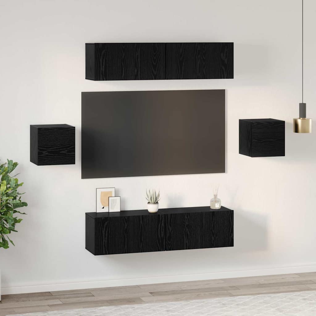 TV cabinet set 6 pcs black oak Engineered wood
