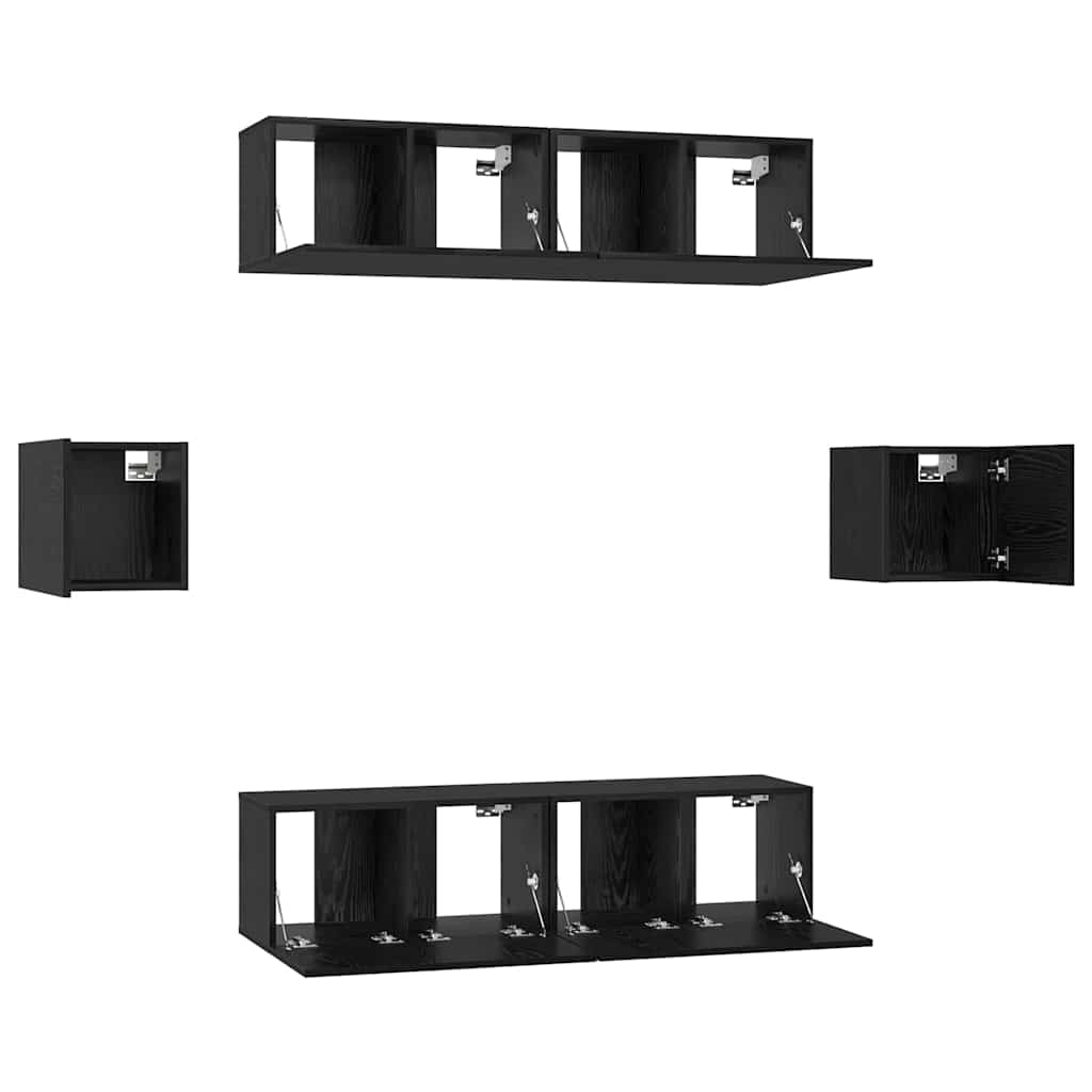 TV cabinet set 6 pcs black oak Engineered wood