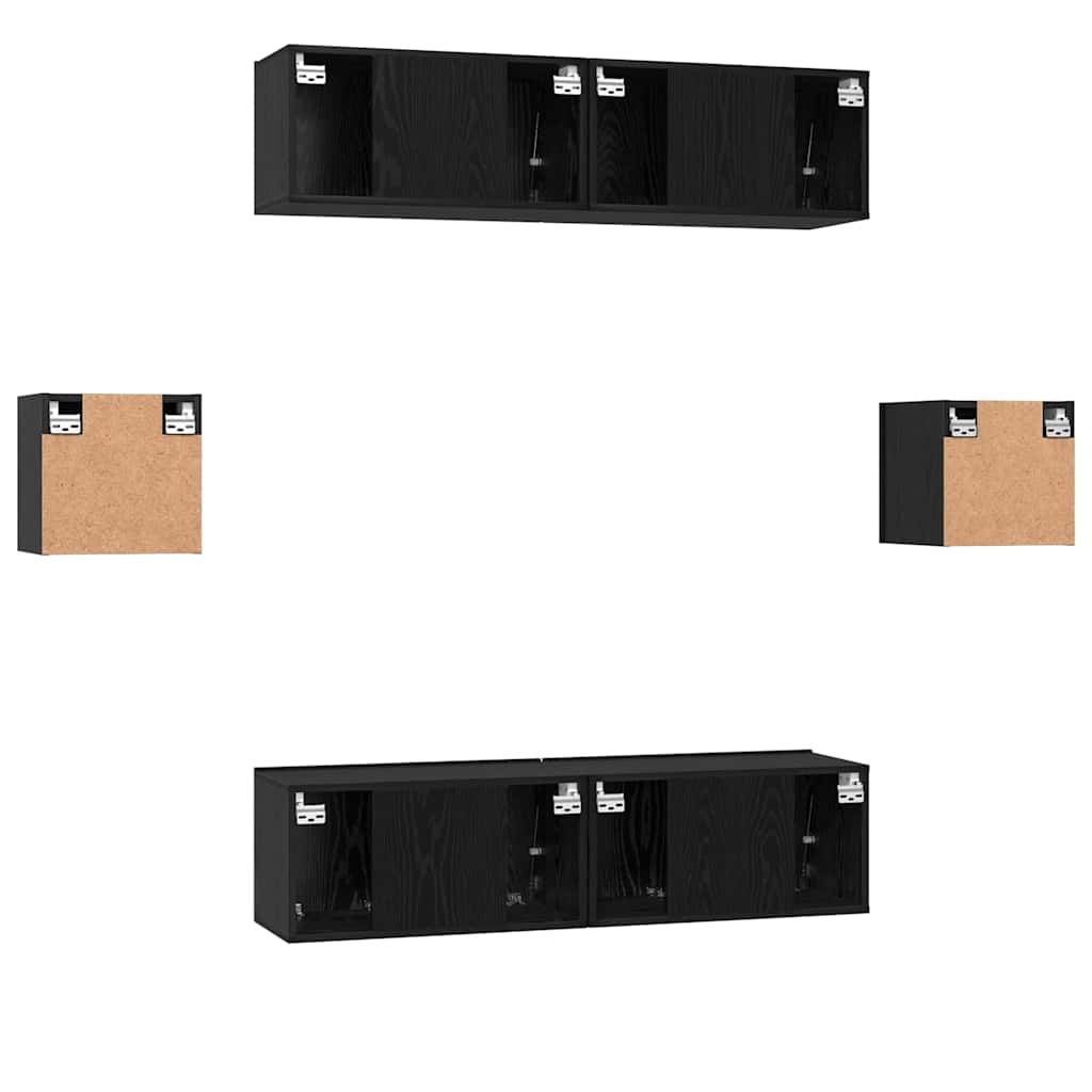 TV cabinet set 6 pcs black oak Engineered wood