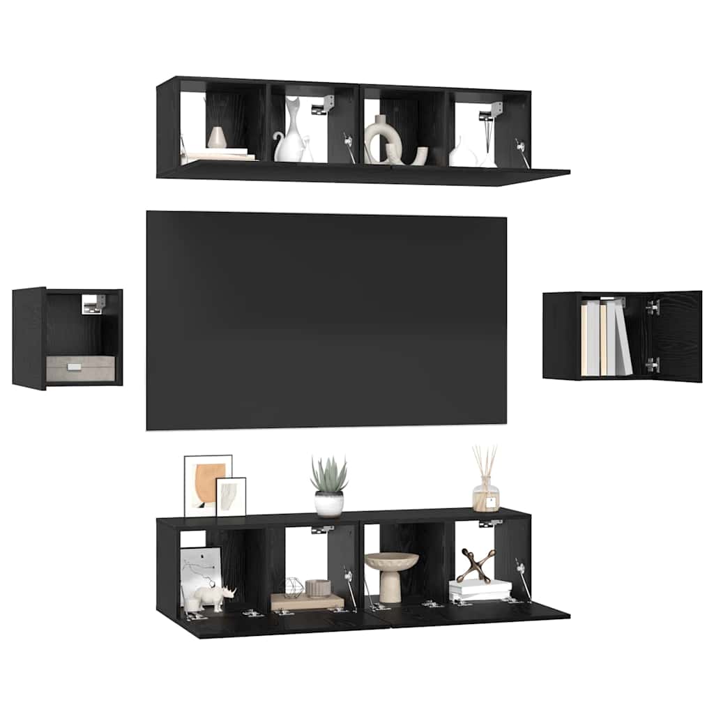 TV cabinet set 6 pcs black oak Engineered wood