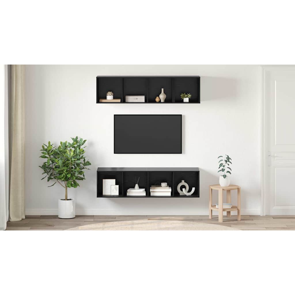TV spintelių komplektas 3 pcs Juodas ąžuolas Apdirbta mediena