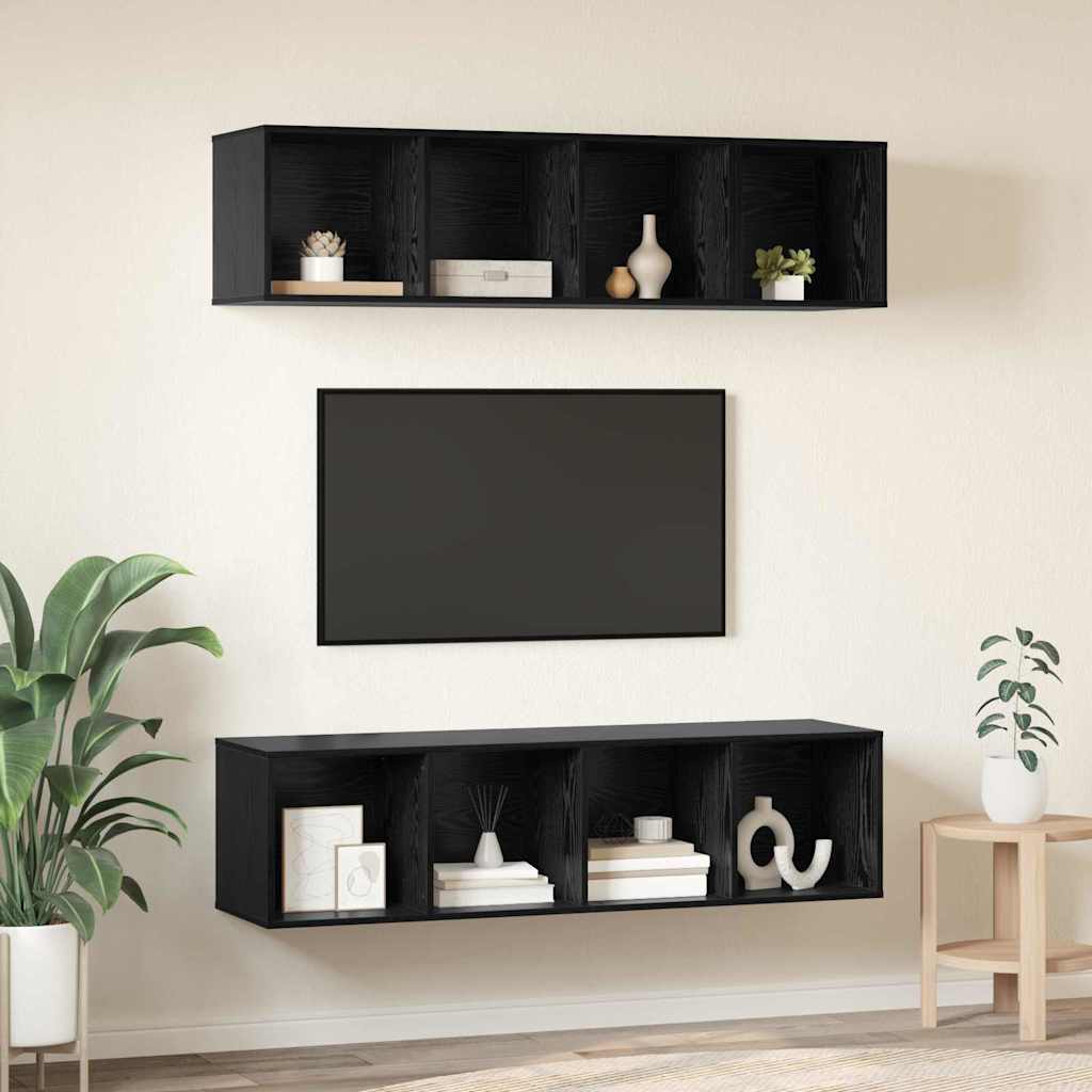 TV spintelių komplektas 3 pcs Juodas ąžuolas Apdirbta mediena
