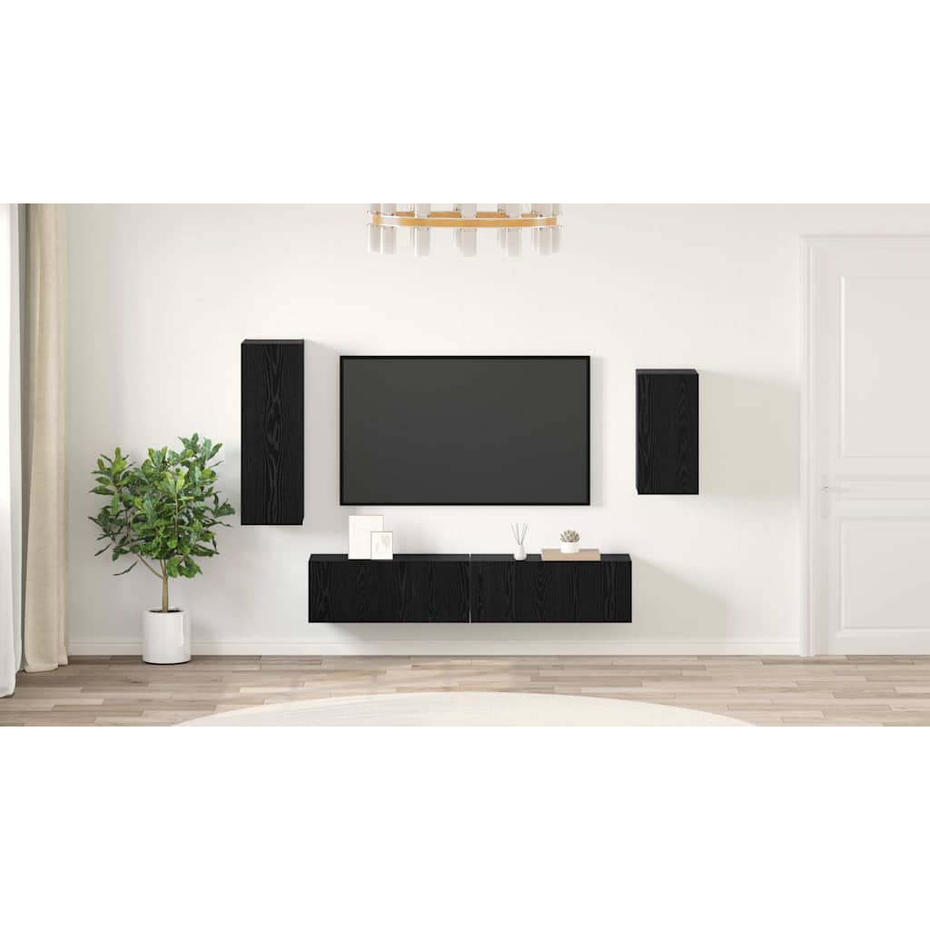 TV spintelių komplektas 4 pcs Juodas ąžuolas Apdirbta mediena