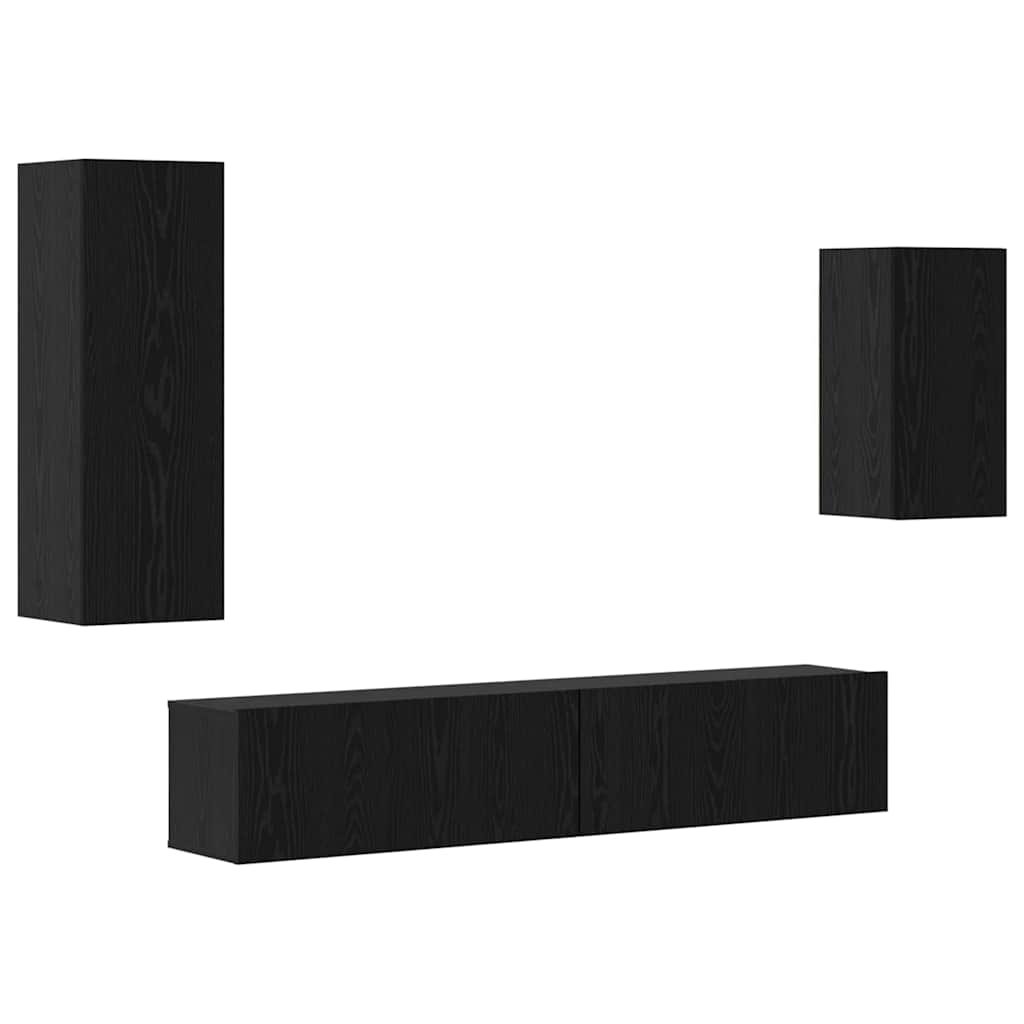 TV spintelių komplektas 4 pcs Juodas ąžuolas Apdirbta mediena