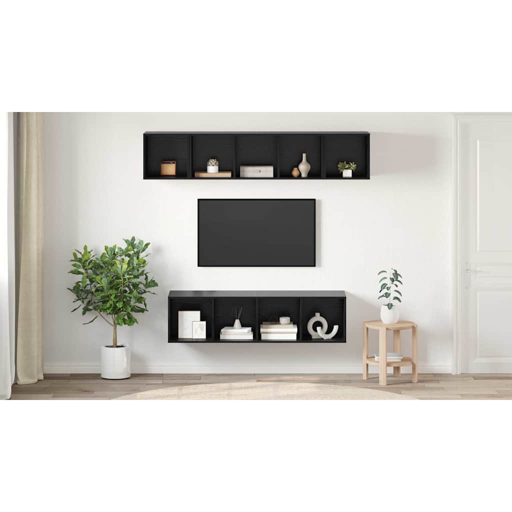 TV spintelių komplektas 4 pcs juoda ąžuolo 37 x 37 x 142.5 cm