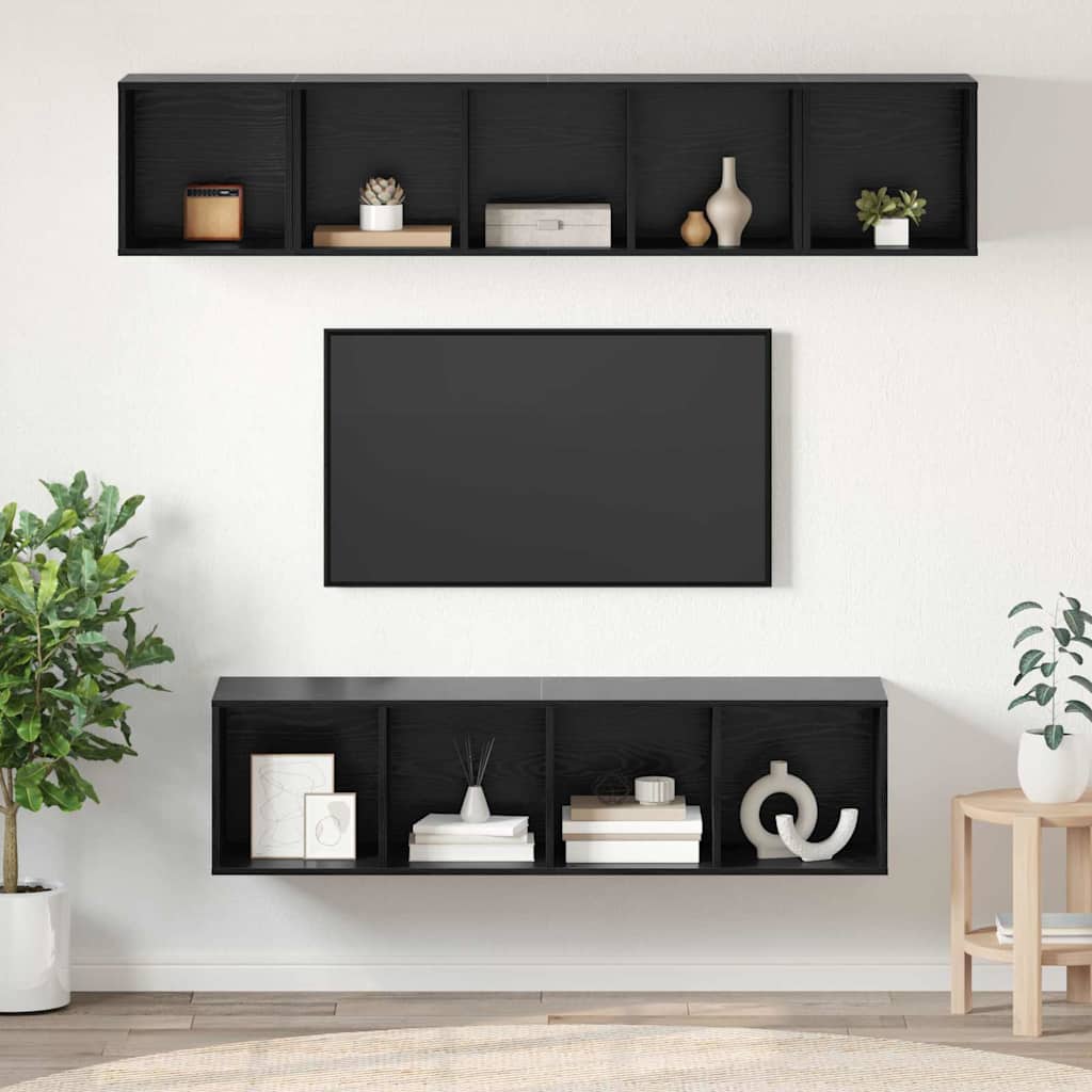 TV spintelių komplektas 4 pcs juoda ąžuolo 37 x 37 x 142.5 cm